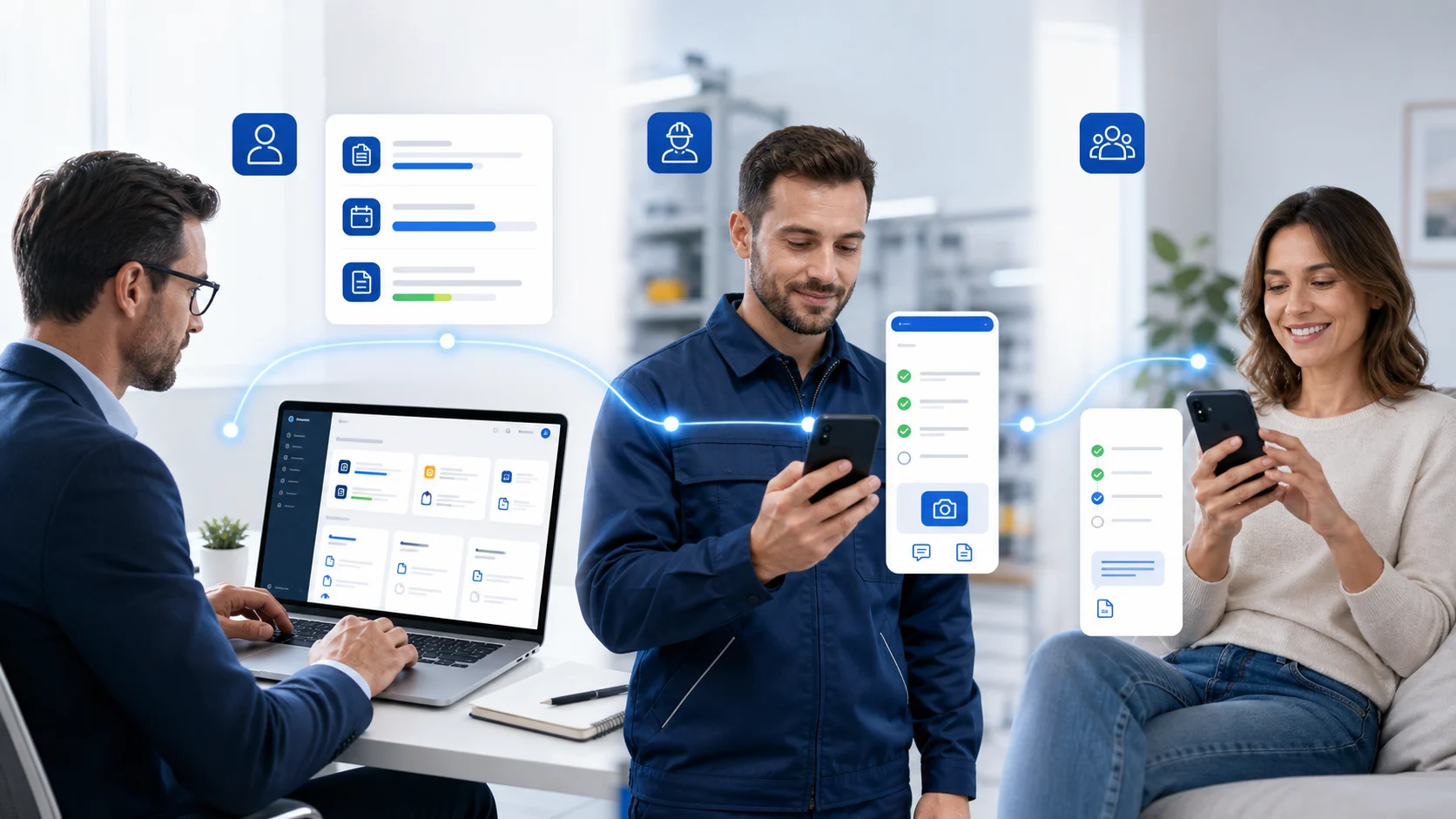 Gestore, tecnico e cliente collegati dall’app mobile di gestione pratiche SellViaApp