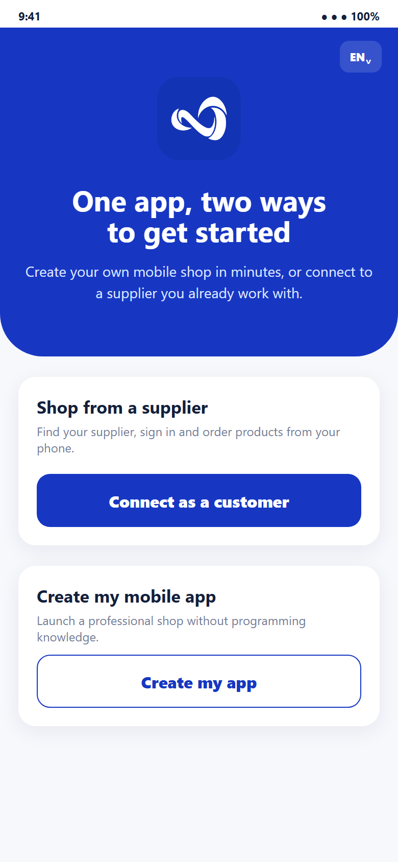 SellViaApp English welcome screen